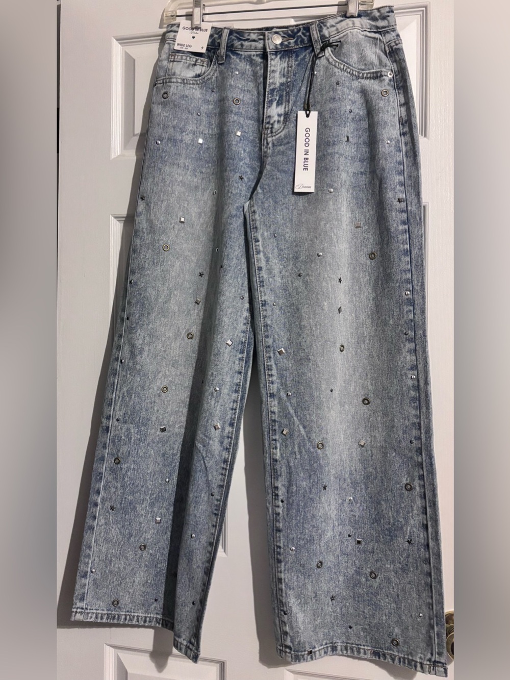 Good in Blue Women's Embellished Wide-Leg Jeans